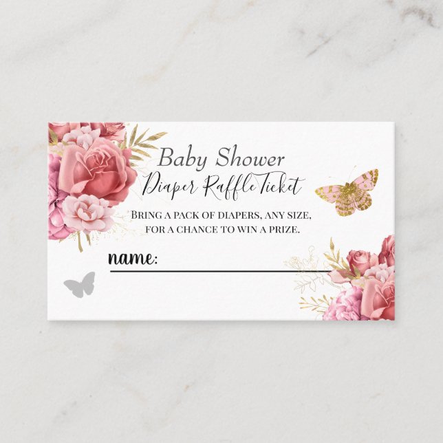 Floral Butterfly Babydusche Windeln Raffle Ticket (Vorderseite)
