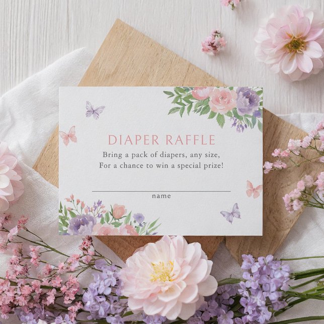 Floral Butterfly Babydusche Windeln Raffle Ticket Begleitkarte (Von Creator hochgeladen)
