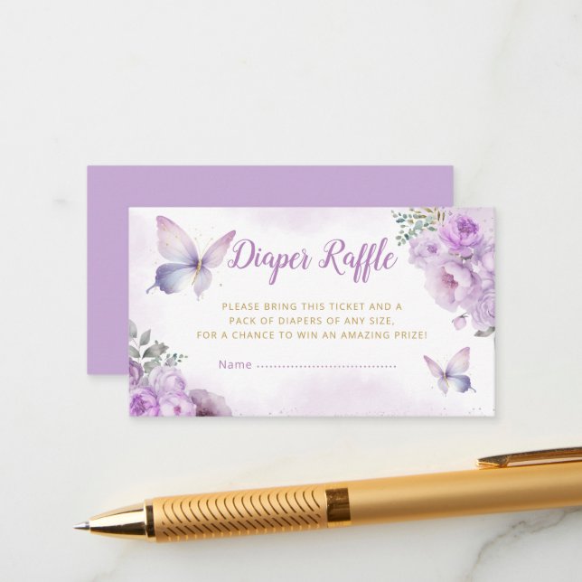 Floral Butterfly Babydusche Windeln Raffle Ticket Begleitkarte (Vorderseite/Rückseite Beispiel)