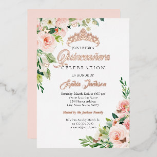 Floral Butterfly Blush Rosa Rose Gold Quinceanera Folieneinladung