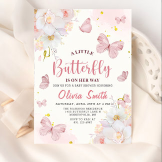 Floral Butterfly Boho Girl Babydusche Einladung