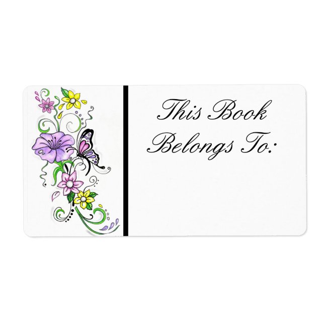 Floral Butterfly Book Label (Vorne)