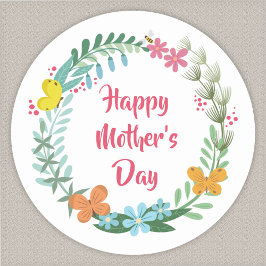 Floral Butterfly Botanical Colorful Wreath Garland Runder Aufkleber