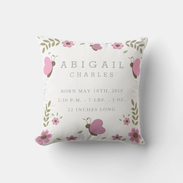 Floral Butterfly Garden Baby Stats Nursery Pillow Kissen (Vorderseite)