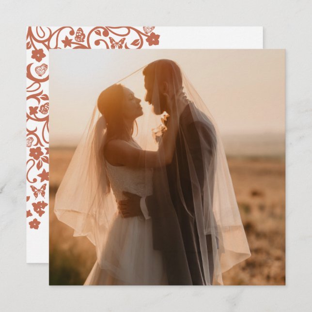 Floral Butterfly Garden Terracotta Foto Dankeskarte (Vorne/Hinten)