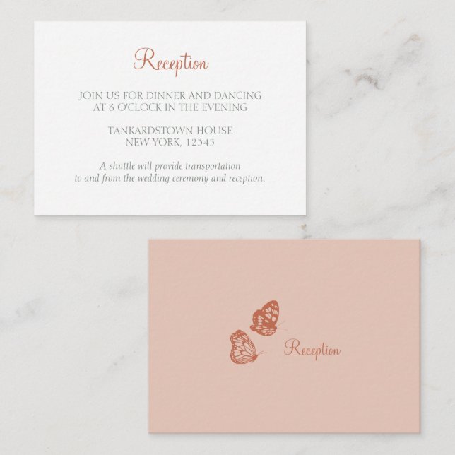 Floral Butterfly Garden Wedding Empfang Begleitkarte (Vorne/Hinten)