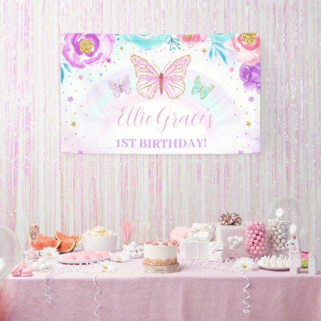 Floral Butterfly Geburtstag Hintergrund Banner (Party)