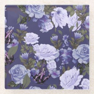 Floral Butterfly Glass Untersetzer