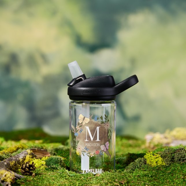 Floral Butterfly Holzstumpf Monogram Kids Trinkflasche (Außenbereich)