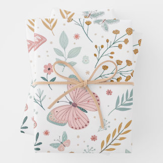 Floral Butterfly Pastel Garden Botanical Elegance Geschenkpapier Set