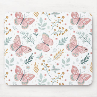 Floral Butterfly Pastel Garden Botanical Elegance Mousepad