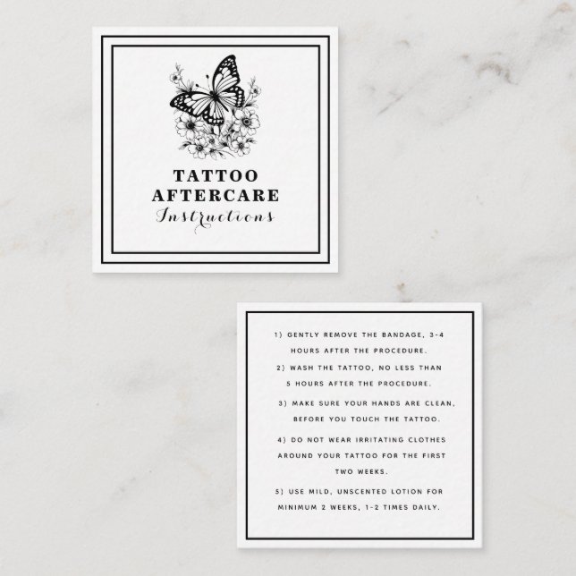 Floral Butterfly Tattoo Aftercare Instructions Quadratische Visitenkarte (Vorne/Hinten)
