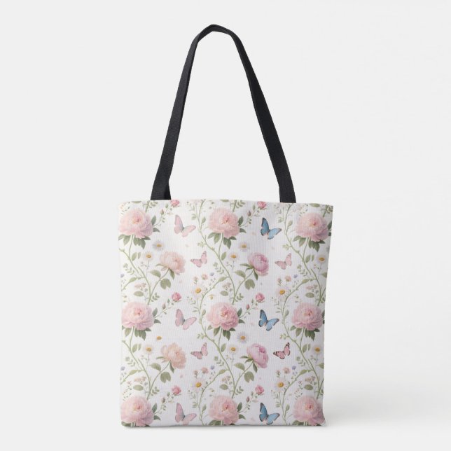 Floral Butterfly Tote Tasche mit Peonys (Rückseite)