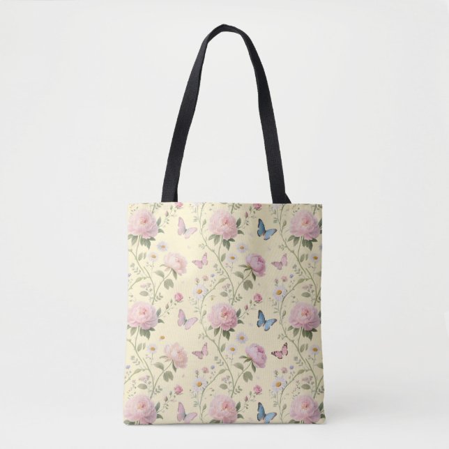 Floral Butterfly Tote Tasche mit Peonys (Vorderseite)