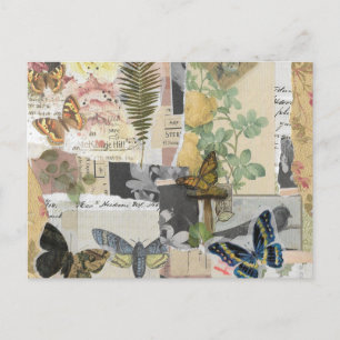 Floral Butterfly Vintag Ephemera Decoupage Postkarte