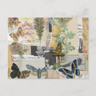 Floral Butterfly Vintag Ephemera Decoupage Postkarte