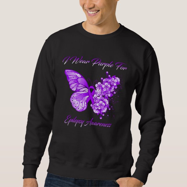 Floral Butterfly Wear Purple Ribbon Epilepsy Month Sweatshirt (Vorderseite)