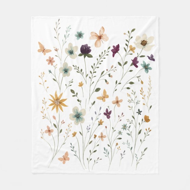 Floral & Butterfly,  Whimsical Garden-Inspired  Fleecedecke (Vorderseite)