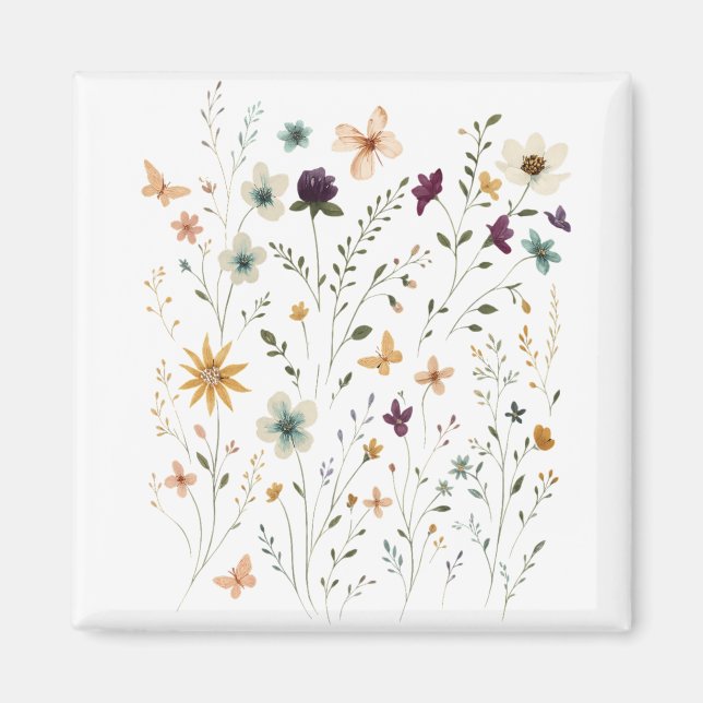 Floral & Butterfly,  Whimsical Garden-Inspired  Magnet (Vorne)
