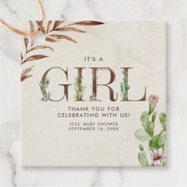 Floral Cactus Leather Girl Baby Shower Geschenkanhänger