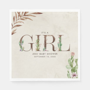 Floral Cactus Leather Girl Baby Shower Serviette