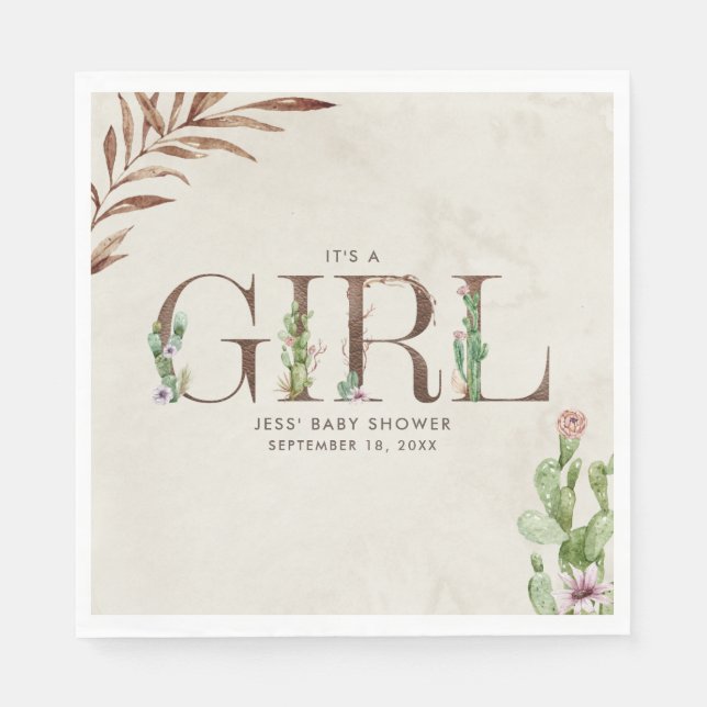Floral Cactus Leather Girl Baby Shower Serviette (Vorderseite)