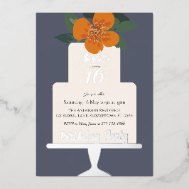 Floral Cake Birthday Party Gold Folieneinladung