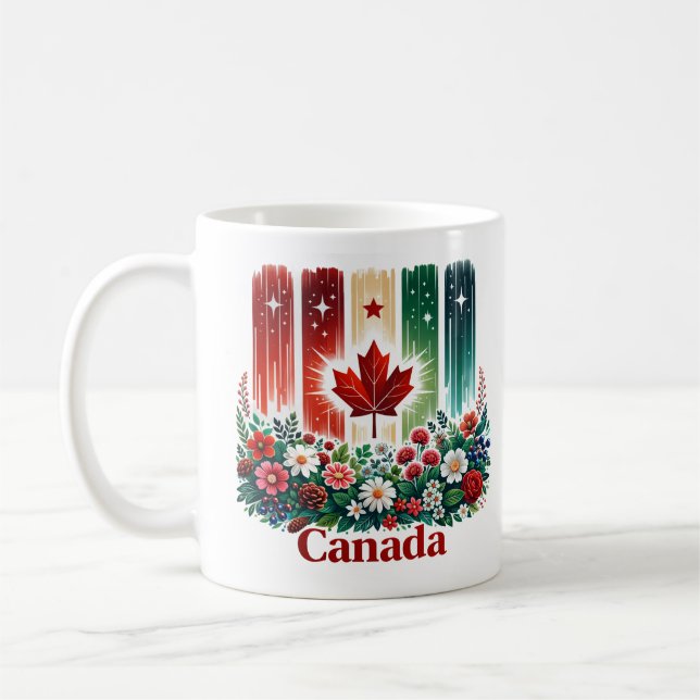 Floral Canada Day | Cute Canadian Flag Kaffeetasse (Links)