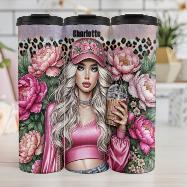 Floral Cap Kaffee Leopard Chic Thermosbecher (Von Creator hochgeladen)