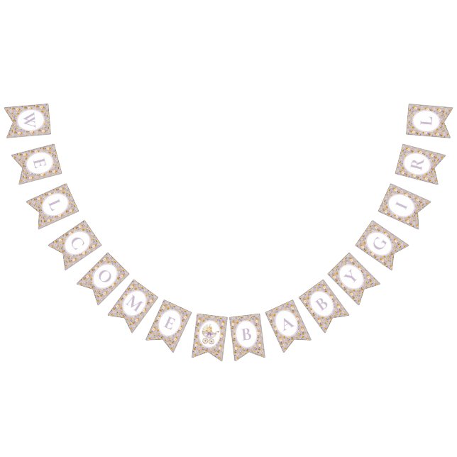 Floral Carriage Baby Shower Lavender Welcome Wimpelkette (Alle)