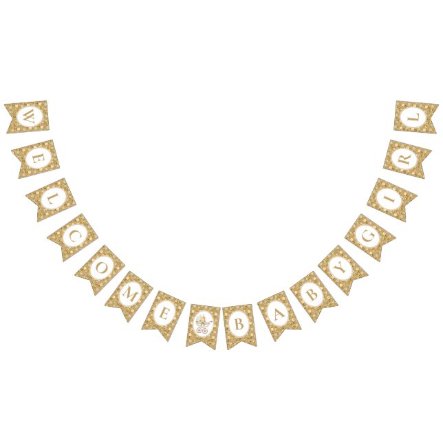 Floral Carriage Bunting Banner | Gold Welcome Baby (Alle)