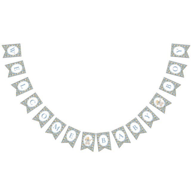 Floral Carriage Welcome Baby Boy Bunting Banner  (Alle)