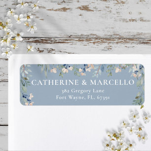 Floral Cascade Dusty Blue Wedding Rücksendeadresse
