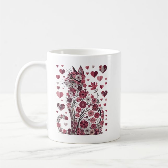 Floral Cat Heart Romantic Aesthetic Love Art Kaffeetasse (Links)