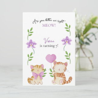 Floral Cat Kids Birthday Party Einladung
