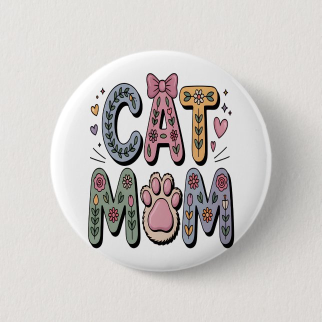 Floral Cat-Mama mit Paw Print Button (Vorderseite)