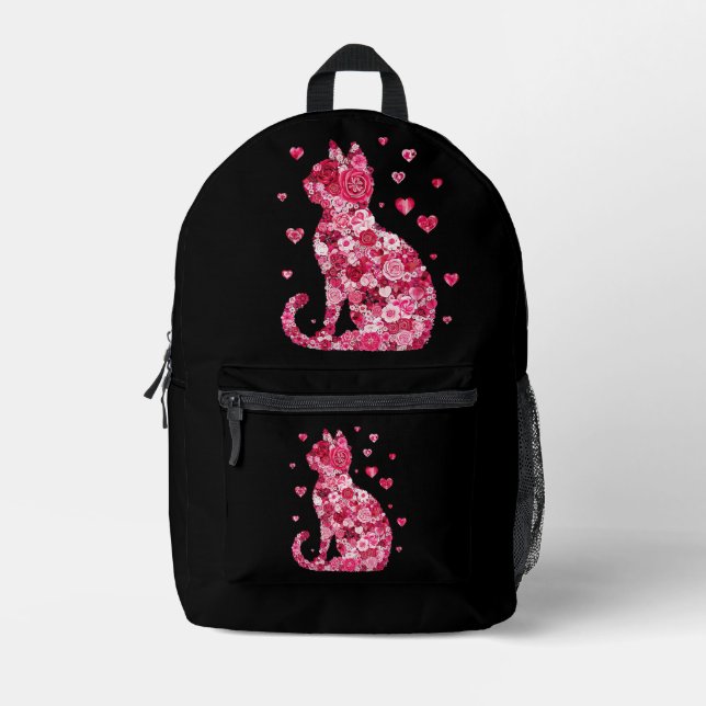 Floral Cat Print Cut Nähtasche Bedruckter Rucksack (Vorderseite)