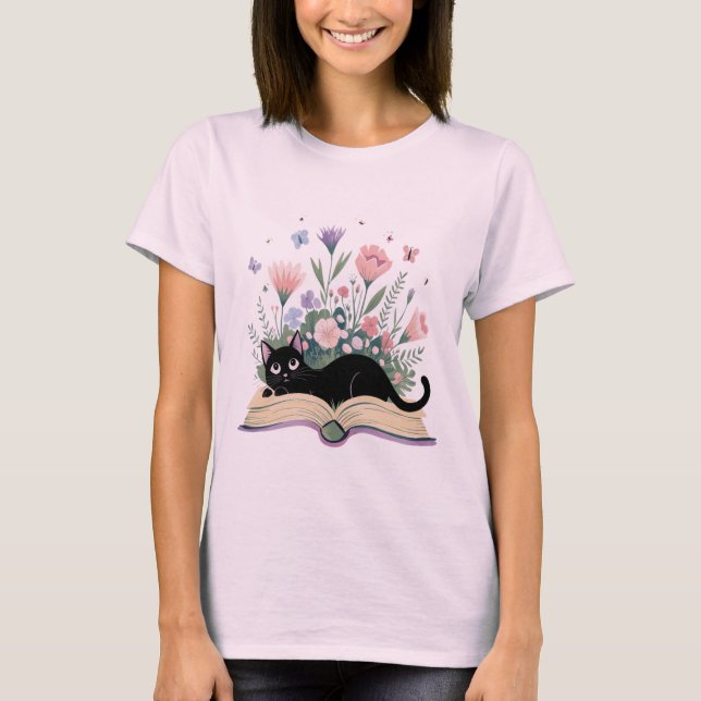 Floral Cat Shirt, Cat Lover T-Shirt, Cat Book T-Shirt (Vorderseite)