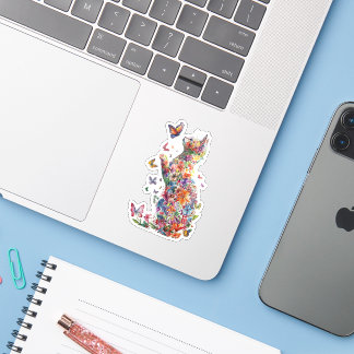 Floral Cat Silhouette with Butterflies stickers Aufkleber