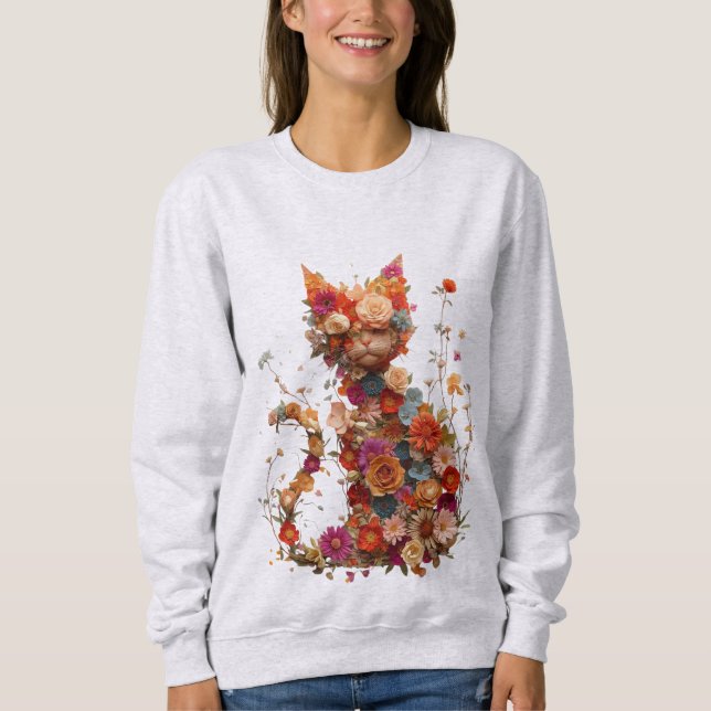 Floral Cat Sweatshirt | Cozy Aesthetic Cat Lover  (Vorderseite)