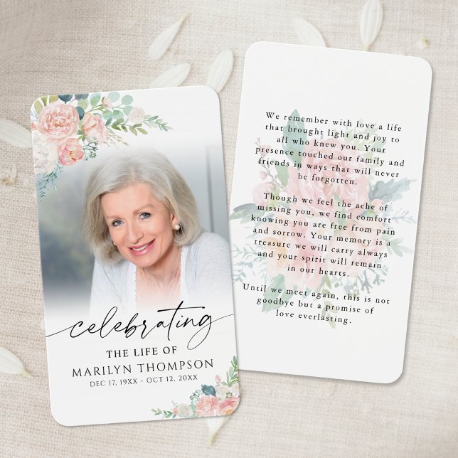 Floral Celebration of Life Photo Prayer Card (Von Creator hochgeladen)
