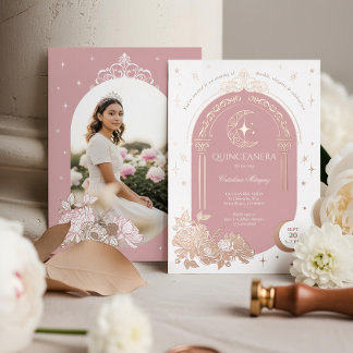 Floral Celestial Moon Star Tiara Quinceanera Foto Folieneinladung