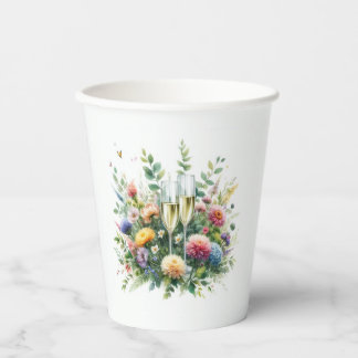 Floral Champagne Garden Cups Pappbecher