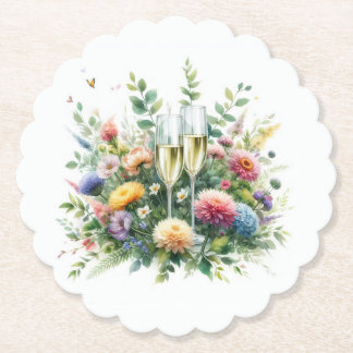 Floral Champagne Party Paper Coaster Untersetzer