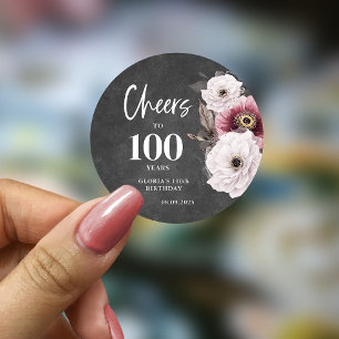 Floral Cheers bis 100. Geburtstag Runder Aufkleber