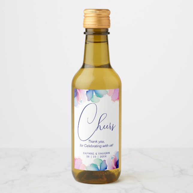 Floral "Cheers Thank you, for Celebrating with us" Weinetikett (Vorderseite)