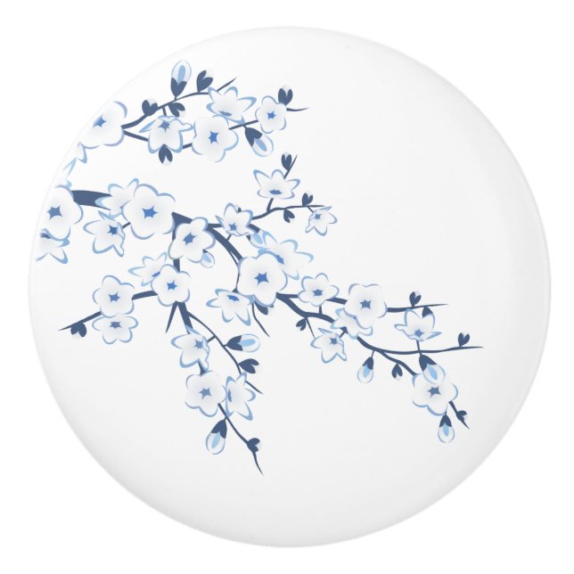 Floral Cherry Blossom Blue White Keramikknauf (Vorderseite)