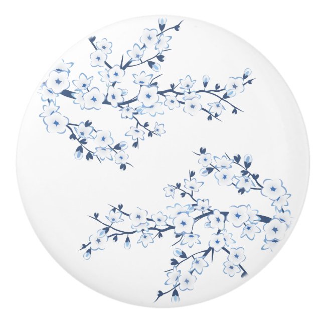 Floral Cherry Blossom Blue White Keramikknauf (Vorderseite)