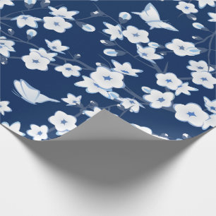 Floral Cherry Blossom Butterfliegen Navy Blue Whit Geschenkpapier