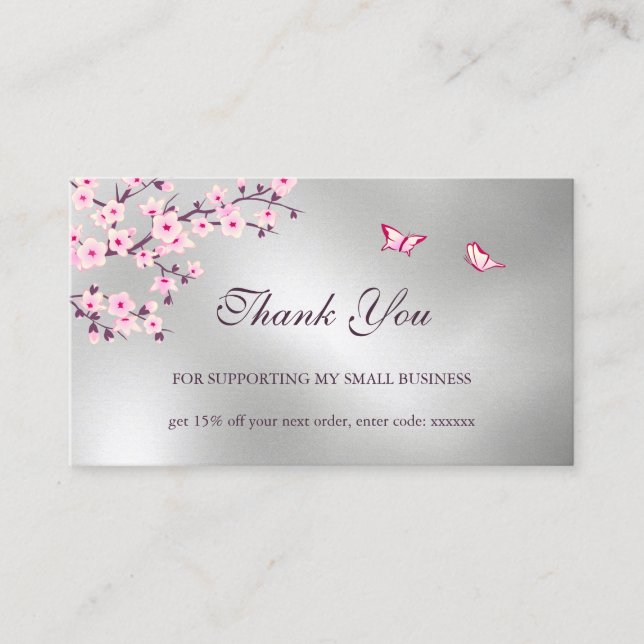 Floral Cherry Blossom Danke Business Card Visitenkarte (Vorderseite)